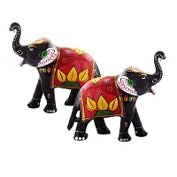 Monk wish Paper Mache Elephant Showpiece (Set of 2,Red)-thumb4