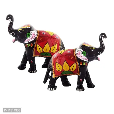 Monk wish Paper Mache Elephant Showpiece (Set of 2,Red)-thumb5