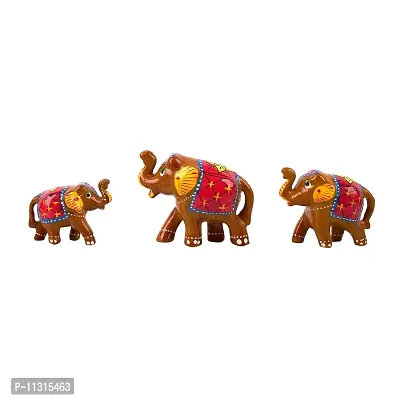 DreamKraft Paper Mache Elephant Showpiece (Set of 3, Yellow)-thumb2