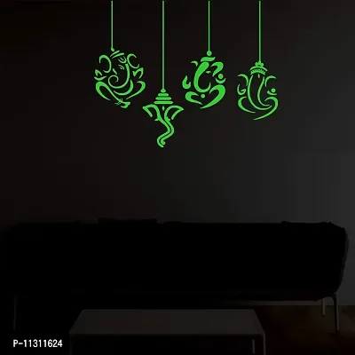 DreamKraft Glow in Dark Radium Ganesha Wall Sticker(Green, 35x28 cm)-thumb2