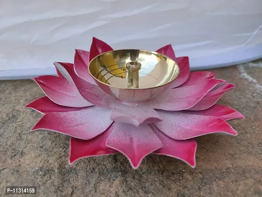 DreamKraft Brass Lotus Kuber Diya for Gift & Home Decor-5 Inch (Pink)