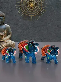 Monk wish Handcrafted Paper Mache Elephant Showpiece (Set of 3, SkyBlue)-thumb1