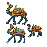 DreamKraft Paper Mache Handcrafted Camel Showpiece Figurine (3 Piece, Blue)-thumb1