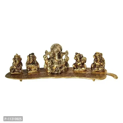 DreamKraft White Metal 5 Ganesh with Musical Instrument on Leaf for Home D?cor