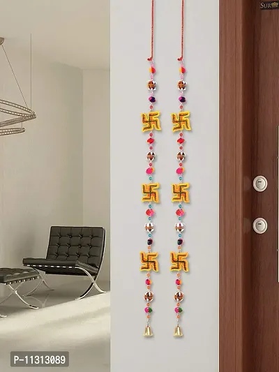 DreamKraft Paper Mache Swastik Door Hangings (Multicolor,96 cm) -Set of 2