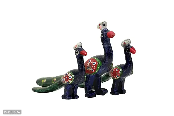 DreamKraft Handcrafted Set of 3 Showpiece Peacock for Decoration and Gift Purpose (20X10CM,15X 8CM,14X8 cm)-thumb0