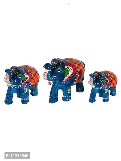 Monk wish Handcrafted Paper Mache Elephant Showpiece (Set of 3, SkyBlue)-thumb4