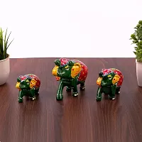 DreamKraft Paper Mache Elephant Showpiece, Standard, Green, 3 Piece-thumb2