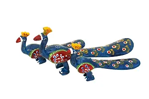 DreamKraft Paper Mache Handcrafted Peacock Showpiece (Blue, 20X10 cm, 15X 8 cm, 14X8 cm) - Set of 3.-thumb3