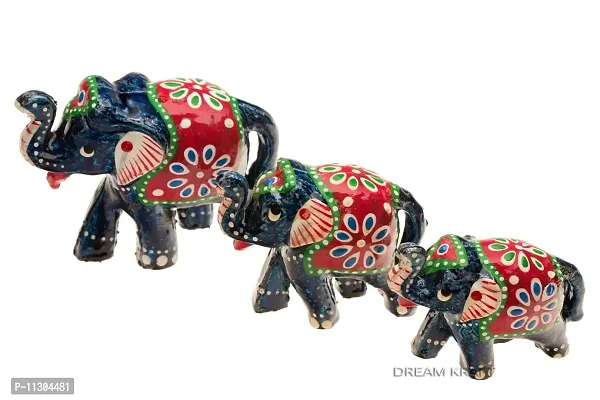 DreamKraft Handcrafted Showpiece Elephant (Set of 3,Blue)-thumb0