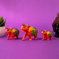 DreamKraft Handcrafted Showpiece Elephant (Set of 3,Orange)-thumb2