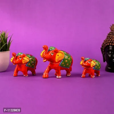 DreamKraft Handcrafted Showpiece Elephant (Set of 3,Orange)-thumb3