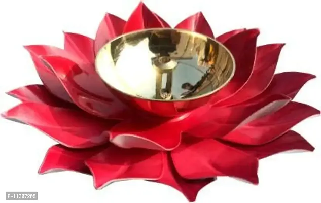 DreamKraft Brass Lotus Kuber Diya for Gift & Home Decor-5 Inch (Red)-thumb2