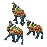 DreamKraft Paper Mache Handcrafted Camel Showpiece Figurine (3 Piece, Blue)-thumb2