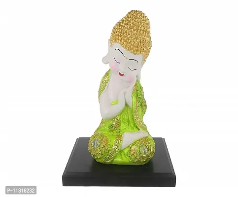 DreamKraft Polyresin Monk Decorative Baby Buddha Statue Showpiece in Thinking Position| Idol Fengshui Figurine (21 X 18 cm, Green)