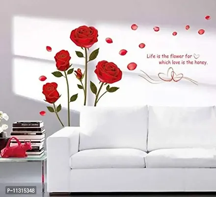 DreamKraft PVC Vinyl Bedroom Romantic Rose Flowers Wall Sticker (120x75 cm)