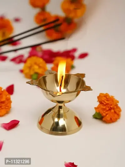 Monkwish Brass Deepak Oil Lamp (Standard, Gold)-thumb2