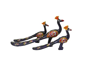 DreamKraft Handcrafted Set of 3 Showpiece Peacock for Decoration and Gift Purpose (20X10CM,15X 8CM,14X8 cm)-thumb2