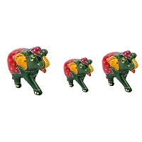 DreamKraft Paper Mache Elephant Showpiece, Standard, Green, 3 Piece-thumb1