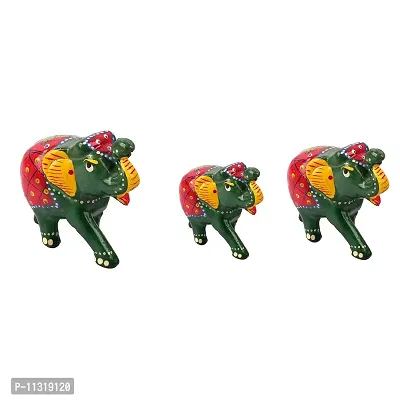 DreamKraft Paper Mache Elephant Showpiece, Standard, Green, 3 Piece-thumb2