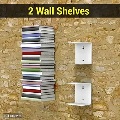 DreamKraft Metal Invisible Wall Mounted Book Shelfs (White, 2)-thumb2
