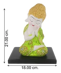 DreamKraft Polyresin Monk Decorative Baby Buddha Statue Showpiece in Thinking Position| Idol Fengshui Figurine (21 X 18 cm, Green)-thumb2