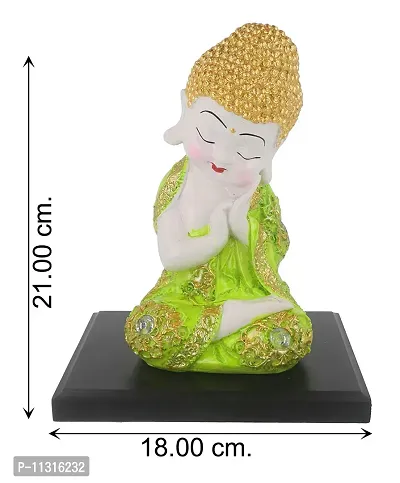 DreamKraft Polyresin Monk Decorative Baby Buddha Statue Showpiece in Thinking Position| Idol Fengshui Figurine (21 X 18 cm, Green)-thumb3