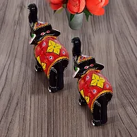 Monk wish Paper Mache Elephant Showpiece (Set of 2,Red)-thumb2