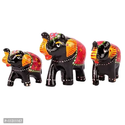 DreamKraft Paper Mache Elephant Showpiece (Set of 3, Black)