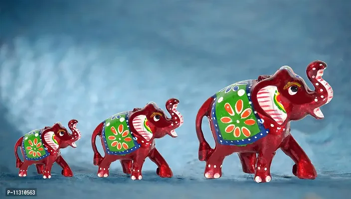 DreamKraft Handcrafted Elephant Showpiece (Set of 3, Multicolor)