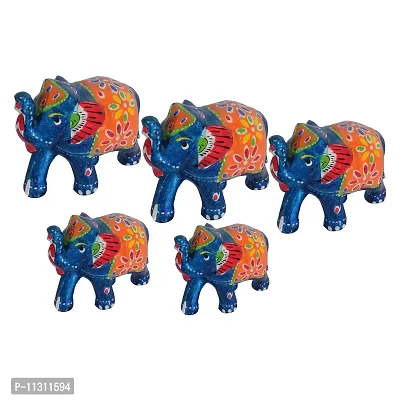 DreamKraft Paper Mache Handcrafted Set of 5 Elephant Showpiece for Home Decor and Gift Purpose