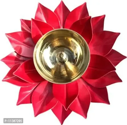 DreamKraft Brass Lotus Kuber Diya for Gift & Home Decor-5 Inch (Red)