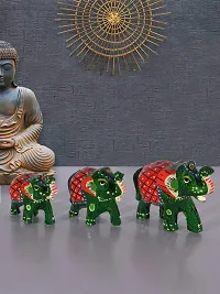 DreamKraft Paper Mache Elephant Showpiece (Set of 3, Green)-thumb1