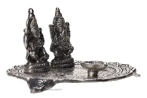 DreamKraft White Metal Silver Color Laxmi Ganesh Pooja Thali Set for Home Decor and Festive Decor-thumb2