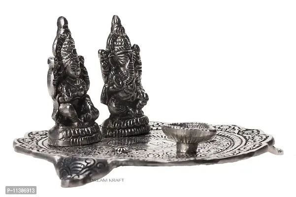 DreamKraft White Metal Silver Color Laxmi Ganesh Pooja Thali Set for Home Decor and Festive Decor-thumb3