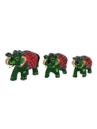 DreamKraft Paper Mache Elephant Showpiece (Set of 3, Green)-thumb2