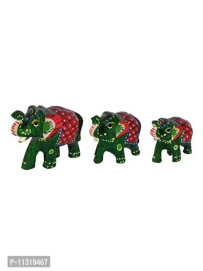 DreamKraft Paper Mache Elephant Showpiece (Set of 3, Green)-thumb3