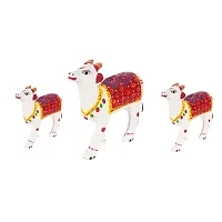 Monk wish Paper Mache Handcrafted Set of 3 Cow Showpiece (White)-thumb1