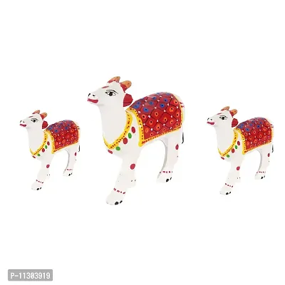 Monk wish Paper Mache Handcrafted Set of 3 Cow Showpiece (White)-thumb2