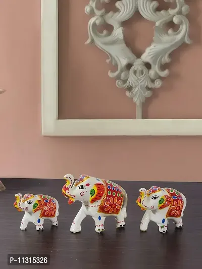 DreamKraft Paper Mache Elephant Idol & Showpiece (Set of 3, White)-thumb0