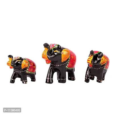 DreamKraft Paper Mache Handmade Elephant Showpiece Figurine Large(10x7.6) Medium(8.5x6.1) Small(7.3x5) CM (3 Piece, Black)-thumb4