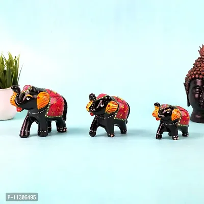 DreamKraft Paper Mache Handmade Elephant Showpiece Figurine Large(10x7.6) Medium(8.5x6.1) Small(7.3x5) CM (3 Piece, Black)