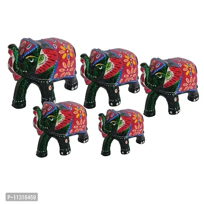 DreamKraft Paper Mache Handcrafted Elephant Showpiece for Home Decor (Green, Standard) - Set of 5