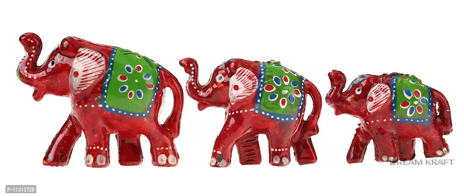 DreamKraft Paper Mache Elephant Showpiece, Standard, Red, 3 Piece-thumb0