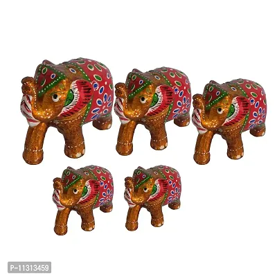 DreamKraft Paper Mache Handcrafted Set of 5 Elephant Showpiece for Home Decor and Gift Purpose