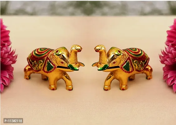 DreamKraft White Metal Elephant Chopda Pair For Gift and Pooja Purpose Showpiece