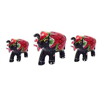 Monk wish Paper Mache Set of 3 Elephant Showpiece (Black)-thumb1