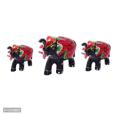 Monk wish Paper Mache Set of 3 Elephant Showpiece (Black)-thumb2