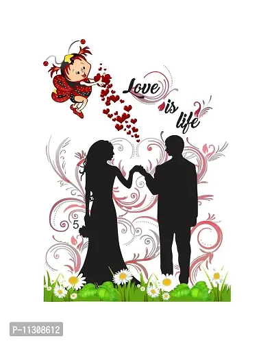 Dreamkraft Loving Couple Love is Life Wall Sticker (Multicolor PVC Vinyl 58 x 79cm)