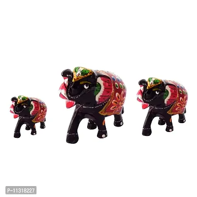 DreamKraft HandCrafted Set of 3 Showpiece Elephant For Decoration And Gift Purpose (Black)